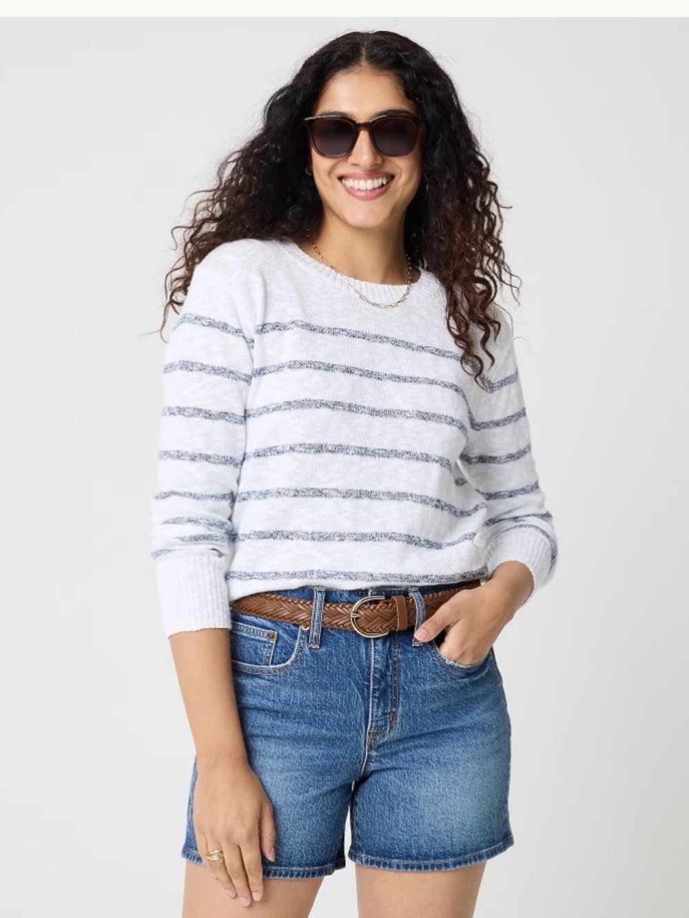 J Crew White Crewneck Sweater with Black Stripes
